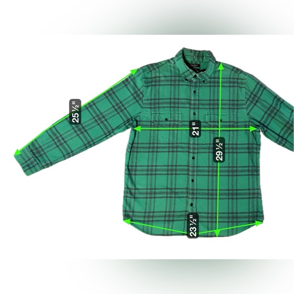 Banana Republic Men’s Flannel Shirt Large Green Plaid Cotton Untucked Fit - Picture 2 of 4